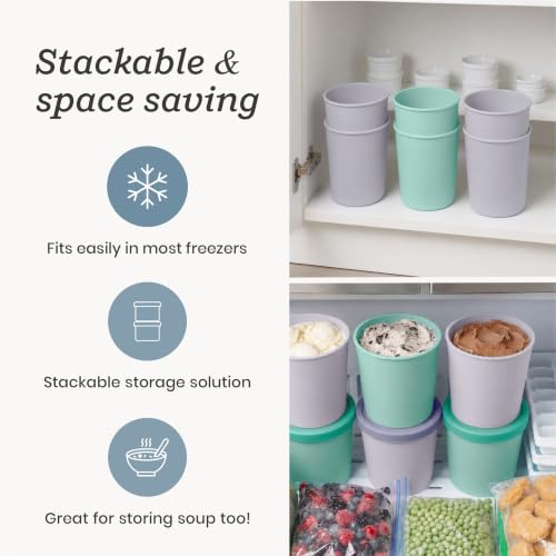 StarPack Freeze The Day Homemade Ice Cream Containers (2-Pack, 1 Quart) - Airtight Silicone Lids, BPA-Free Reusable Ice Cream Freezer Containers with Lids, Stackable, Lavender & Mint - color: Mint / Lavender, size: 2-Pack 1Qt