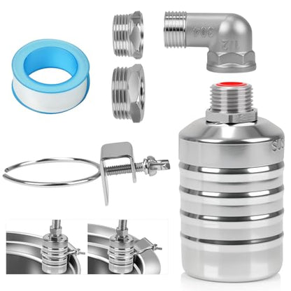 304 Stainless Steel Float Valve with 1/2", 3/4" & 1" Adapters – Fully Automatic Water Level Controller for Water Tanks, Aquariums, Livestock Troughs, Pools, Distillers and Ponds