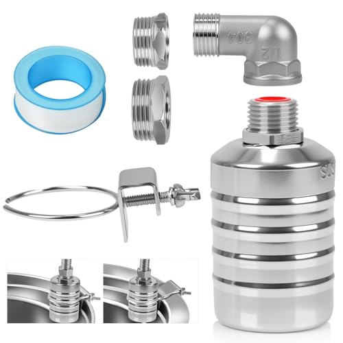 304 Stainless Steel Float Valve with 1/2", 3/4" & 1" Adapters – Fully Automatic Water Level Controller for Water Tanks, Aquariums, Livestock Troughs, Pools, Distillers and Ponds