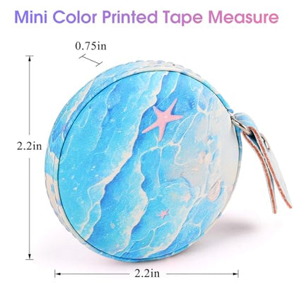 Retractable Mini Tape Measure, Auto-Retract, Premium Leather Tape Measure, Dual-Sided Ruler, Ideal for Fabric Cutting, Body Measurements, and Handicrafts (Blue Starfish) - color: Blue Starfish