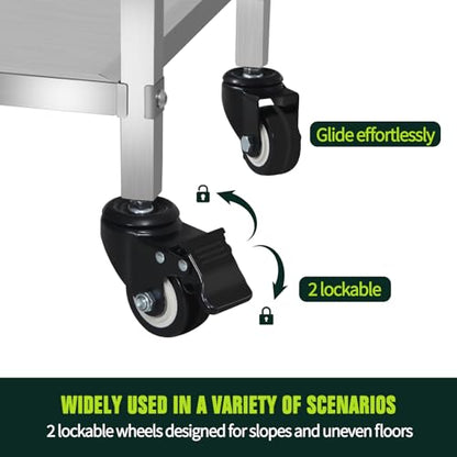 3 Shelf Stainless Steel Cart,400 Lbs,1MM Thick，Serving Cart with Wheels, Household, Service Trolley,360°Rotation Storage Shelf with Locking Wheels 29.5 * 15.7 * 37.4'' L*W*H