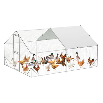 CuisinSmart Large Metal Chicken Coop, Walk in Chicken Runs with Cover for Yard, Large Chicken Coop with Double Door and Strengthen Support for Outdoor Farm Yard (13.1'L x 9.8'W x 6.6'H) - size: 118.1"L x 153.8"W x 78.4"H
