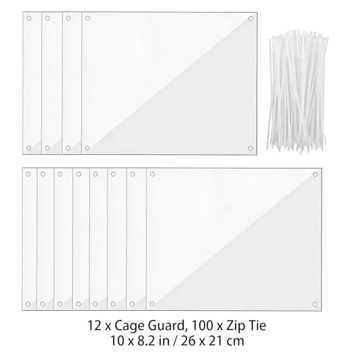 12 Pcs Clear Plastic Cage Guard Panels, 10 x 8.2 in Pet Habitat Siding, Splatter Anti-Splash Fence Dividers with 100 Zip Ties for Rabbit Cages, Guinea Pig Enclosures, Small Animal Protection