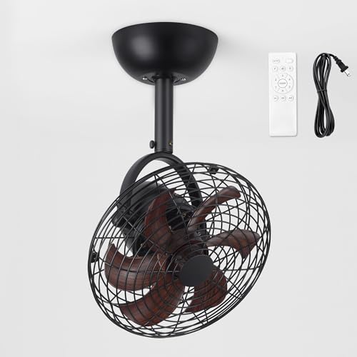 LEDIARY Wall Mount Fan with Remote 10 Inch Small Ceiling Fans with Plug in Cord, 6 Speed, Adjustable Tilt, Wall Mounted Fan Indoor Tabletop for Garage Shop Corner Gym Bedroom Office-Walnut - color: Walnut, size: 10 INCH