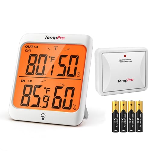 TempPro Indoor Outdoor Thermometer Wireless Hygrometer, 500FT Inside Outside Thermometer, Remote Temperature Monitor with Cold-Resistant Sensor, Outdoor Thermometers for Patio (Previously ThermoPro) - style: 500ft & Touchable Backlit