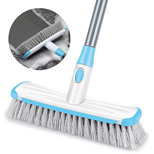 Floor Scrubber with Long Handle, 2 in 1 Scrubbing Brush Stiff Bristle Shower Cleaning Brush for Bathroom, Kitchen, Tub, Carpet, Grout, Tile(Blue) - color: Blue