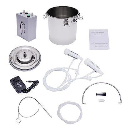 5L Goat Milking Machine, Goat Electric Milking Machine Pulsation Vacuum Electric Milker Portable Livestock Milking Machine with Stainless Steel Milk Bucket and 2 Teat Cups for Goat
