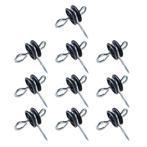 QMARK 10 Pack Electric Fence Wood Post Anchors, Wood Post Screw-in Insulators, Screw-in Gate Handle Anchor, 2-Ring Black Handle Anchors