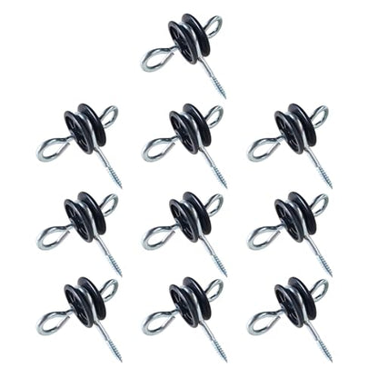 QMARK 10 Pack Electric Fence Wood Post Anchors, Wood Post Screw-in Insulators, Screw-in Gate Handle Anchor, 2-Ring Black Handle Anchors