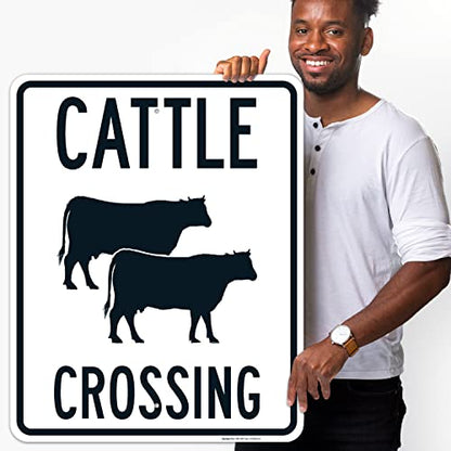 Cattle Crossing with Graphic Sign, 24x30 Inches, Rust Free .063 Aluminum, Fade Resistant, Made in USA - size: 24x30
