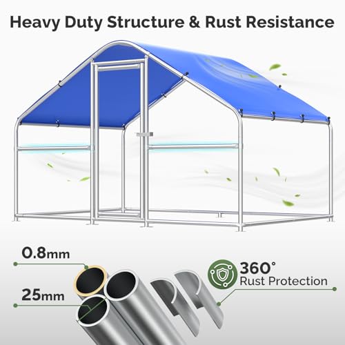 Sino Luban Metal Chicken Coop Run 6.6x6.6ft, Large Chicken Runs for Yard with Waterproof Cover, Outdoor Chicken Pen Chicken Enclosure, Walk-in Poultry Cage with Upgrade wall Support Brace - size: 6.6x6.6 FT - Chicken Wire