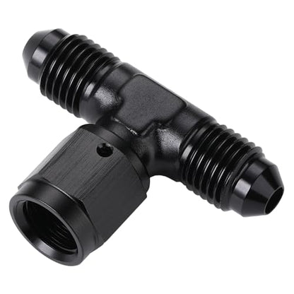 4AN Male Flare Tee T Fitting Adapter with AN4 Female Swivel On Side Aluminum Black - size: 4AN