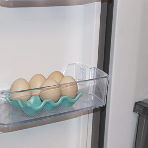 Ceramic Egg Holder Egg Tray Porcelain Fresh Egg Holder for Fridge Countertop Kitchen Storage Half Dozen 6 Cups - color: Blue