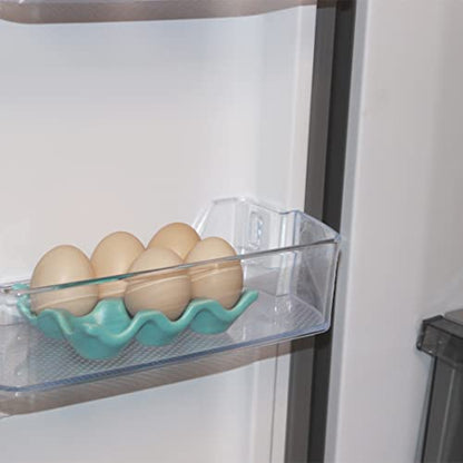 Ceramic Egg Holder Egg Tray Porcelain Fresh Egg Holder for Fridge Countertop Kitchen Storage Half Dozen 6 Cups - color: Blue