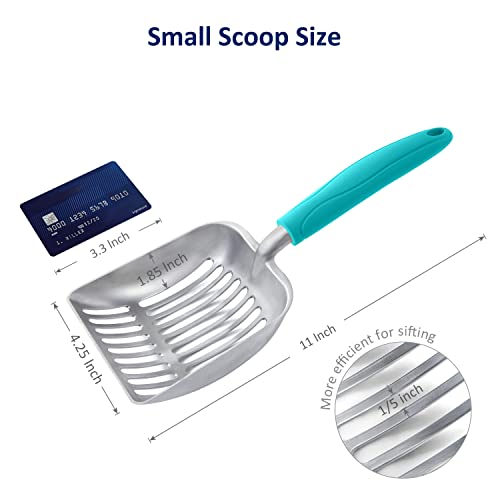 WePet Cat Litter Scoop, Aluminum Alloy Sifter, Kitty Metal Scooper, Deep Shovel, Long Handle, Poop Sifting, Kitten Pooper Lifter, Durable, Heavy Duty, for Litter Box - color: FLAT Aluminum \ #02 Turkish Blue Handle, size: Small
