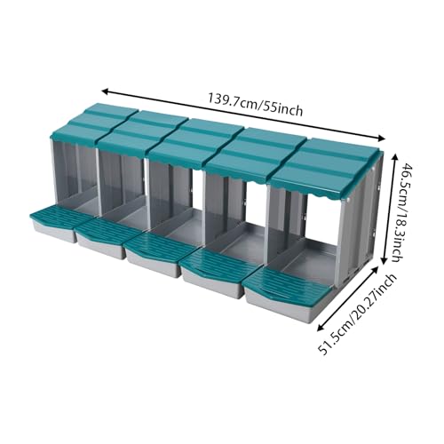Chicken Nesting Box, 5 Compartments PP Nesting Box, Wall Mountable Nesting Boxes with Inclined Top, Drain Holes & Resting Platform for Chicken and Poultry to Collect Eggs