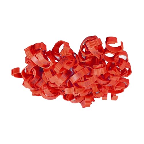 SUNGOOYUE 100 Pcs Chicken Leg Rings Plastic Numbered Poultry Identification Bands Clip On Round Ankle for Chickens Ducks Hens Breeders Farm Flock Tracking (100Pcs Red Rings with Number Markers) - color: 100pcs Red Rings With Number Markers