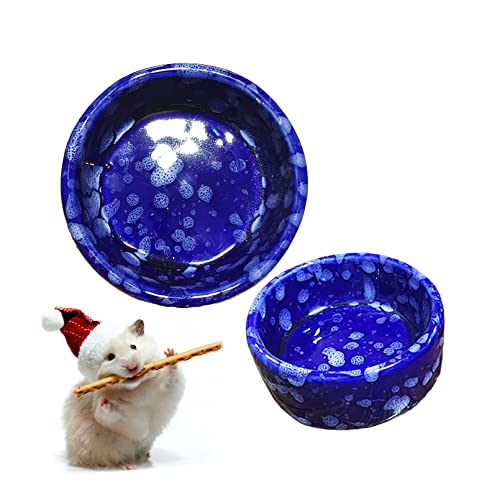kathson 2 Pcs Hamster Food Bowl Guinea Pig Ceramic Water Bowl Small Animal Feeding Dish for Dwarf Hamster Gerbil Syrian Ferret Hedgehog Chinchilla Bunny (Navy)… - color: Navy