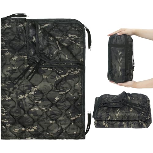 Mirzoyan Woobie Blanket, Military Poncho Liner Camo Insulated Camping Woobie Blanket for Outdoor Hiking Survival Hunting - color: Black