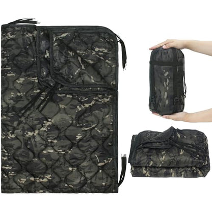Mirzoyan Woobie Blanket, Military Poncho Liner Camo Insulated Camping Woobie Blanket for Outdoor Hiking Survival Hunting - color: Black