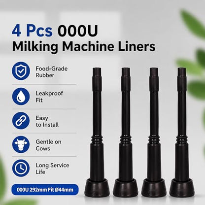 4 Pcs 000U Milking Machine Liners Replacement Compatible with De Laval 292mm, Black Soft Food-Grade Rubber Teat Cup Liners, Fit Ø44mm Cup Shell for Dairy Cow & Livestock - size: 000U 292mm Fit Ø44mm