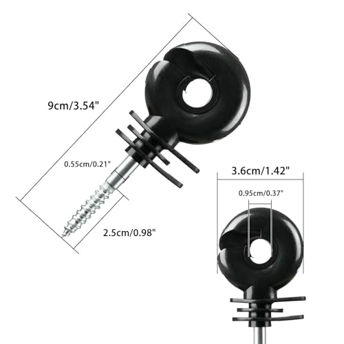 50 Pack Electric Fence Insulators, Screw in Wood Post Ring Insulator for Tape, Rope, Wire