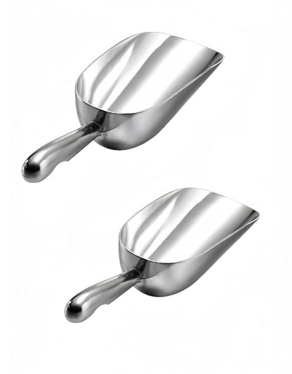 HORNO Pack of 2 Silver Cast Aluminum Shovel Scoops，Ideal for Ice Cube, Coffee Bean, Food, Candy, Flour, Dry Goods,Spice（12oz）
