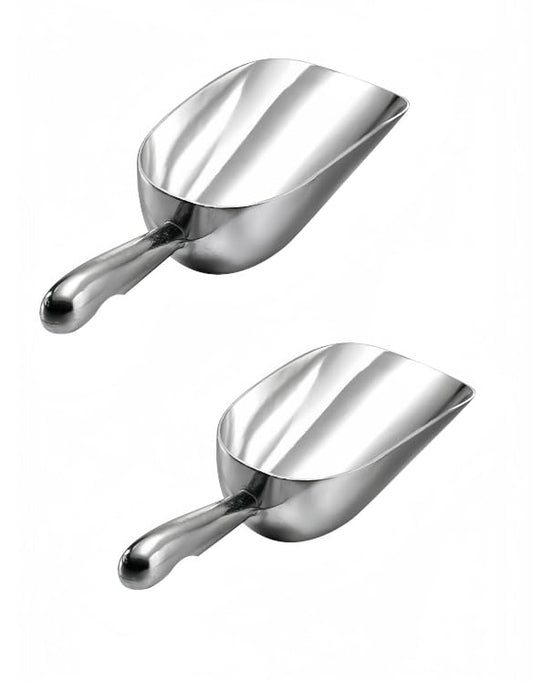 HORNO Pack of 2 Silver Cast Aluminum Shovel Scoops，Ideal for Ice Cube, Coffee Bean, Food, Candy, Flour, Dry Goods,Spice（12oz）
