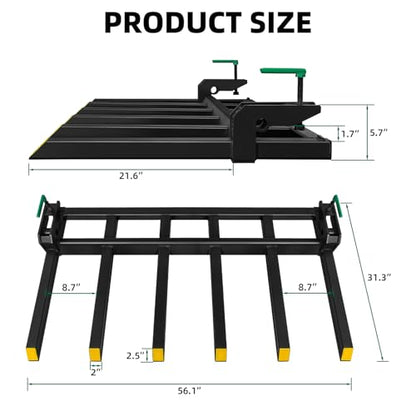 Clamp On Debris Forks To 48-60" Bucket, Heavy Duty Pallet Fork Fit For Loader Bucket Skidsteer Tractor,60" 4000 LBS - size: 60" 4000 LBS