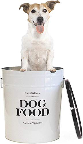 Harry Barker Bon Chien Dog Food Storage Canister – Medium 6.5 gallons, Airtight Stainless Steel Pet Food Container, Stylish Kitchen Counter Dog Kibble Storage with Easy-Open Lid - White - color: Black & White