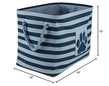 Bone Dry 5743 Pet Storage Collection Striped Paw Patch Bin, Medium Rectangle, Dark Navy - color: Dark Navy, size: Medium Rectangle
