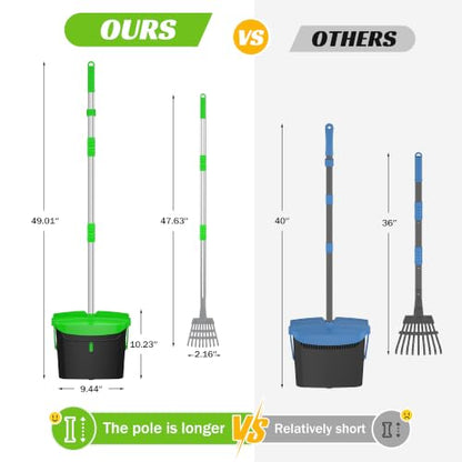 Eocnrhe Pooper Scooper with Bag Attachment, 50 inches Long Handle Pooper Scooper, Poop Scooper for Dogs, Dog Poop Scooper for Yard, Pooper Scooper for Large Dogs Heavy Duty, Poop Scooper Bin & Rake