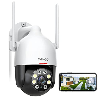 DEKCO 2K WiFi Surveillance Security Camera Outdoor/Home/Dome, Pan-Tilt 360° View, 3MP, Motion Detection and Siren, 2-Way Audio,Full Color Night Vision, Waterproof - color: 1Pack