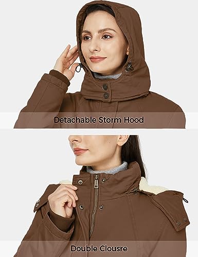 WenVen Women's Winter Warm Sherpa Lined Jacket Heavy Parka Coat with Hood - color: Brown, size: X-Large