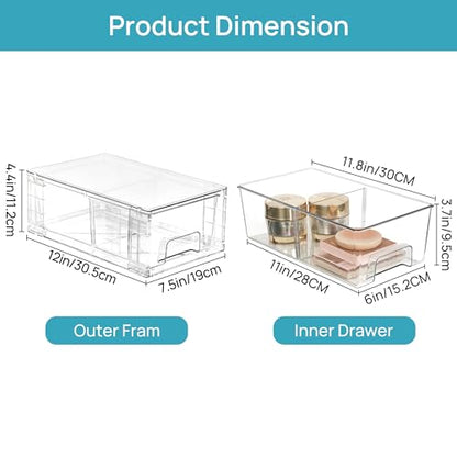 Vtopmart 6 Pack Stackable Storage Drawers,Clear Acrylic Drawer Organizers with Handles, Easily Assemble Containers for Fridge, Bathroom,Kitchen Undersink,Cabinet,Pantry Organization and Storage - size: 6Pack 4.4"H-with Dividers