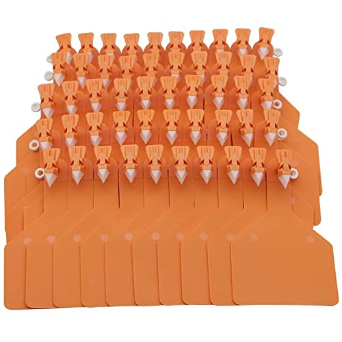 50 Pcs One-Piece Blank Cattle Ear Tags TPU Flexible Livestock Identification for Cow Sheep Goat Pig, Large Size Tagging Farm Animal Supply (Orange) - color: Orange