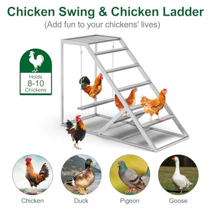 Chicken Perch Swing for Coop – Wooden Hanging Roosting Bar & Climbing | Chicken Perch for Hens & Chicks | Chicken Coop Accessories for Exercise, Pecking & Balance Training,Grey