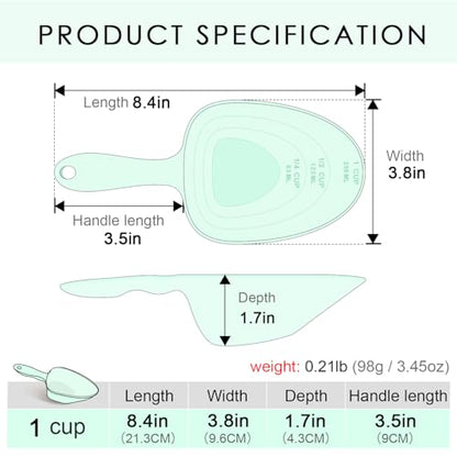Melamine Pet Food Measuring Scoop, 1 Cup 1/2 Cup 1/4 Cup with Clear Measurement Lines for Dog, Cat, Bird, and Rabbit, Durable, Ergonomic Handle, Dishwasher safe-Green - color: Green