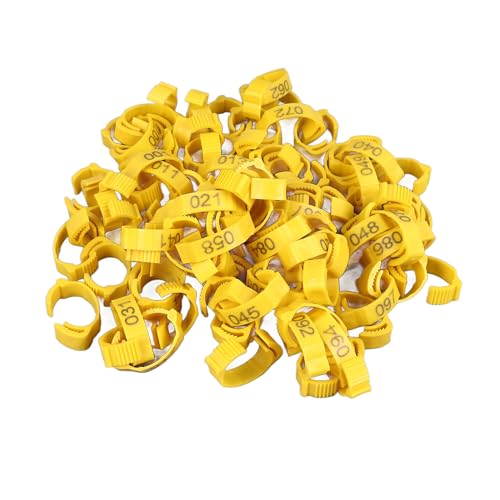 SUNGOOYUE 100 Pcs Chicken Leg Rings Plastic Numbered Poultry Identification Bands Clip On Round Ankle for Chickens Ducks Hens Breeders Farm Flock Tracking (100Pcs Yellow Rings with Number Markers) - color: 100pcs Yellow Rings With Number Markers