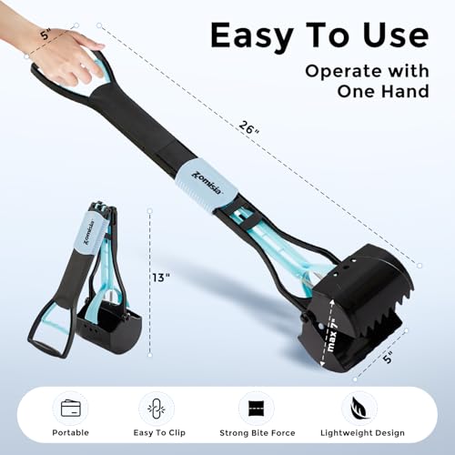 ZOMISIA 26" Pooper Scooper with Waste Bags - Poop Scooper for Large Dogs with Long Handle High Strength Material and Durable Spring for Yard, 30 Count Poop Bags - size: 26 Inch
