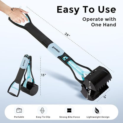 ZOMISIA 26" Pooper Scooper with Waste Bags - Poop Scooper for Large Dogs with Long Handle High Strength Material and Durable Spring for Yard, 30 Count Poop Bags - size: 26 Inch