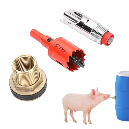 Pig Nipple Waterer Stainless Steel Automatic Pig Nipple Drinker with Connector and Drill Bit Premium Copper Construction for Pig Farms Livestock Hydration System