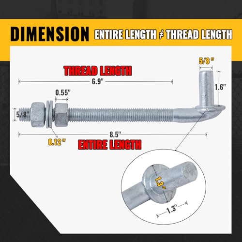 VIVIDA J Bolt Gate Hinge 8 inch, Chain Link Fence Gate J Bolt Post Hinge with 5/8" Male Pin, Galvanized Steel, Nuts & Washers Included, 8 Pack - size: 8" (8 PCS)