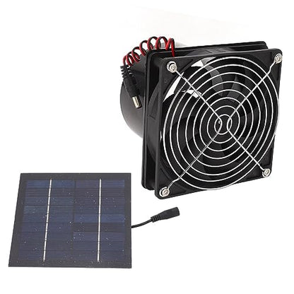 Fafeicy Solar Exhaust Fan, ABS Monocrystalline Silicon Pet Solar Ventilation Fan 50W 5 to 12V 3000 RPM Wall Mounted for Attic Greenhouse Chicken Coop Pet House