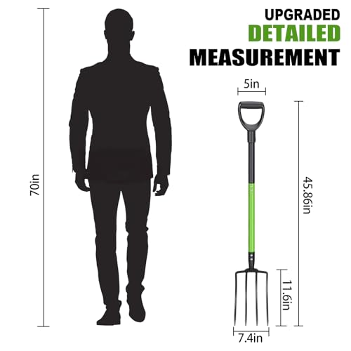 GARDENWORK Garden Fork,45-Inches Pitch Fork with Steel Y-Grip,Heavy Duty Gardening Spading Fork,4 Metal Tine,Compost Fork,Digging Fork