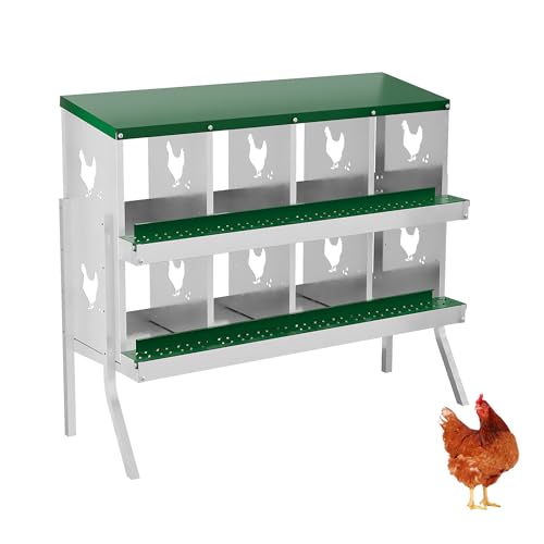 Chicken Nesting Box,8 Compartments Galvanized Steel Metal Chicken Laying Box with Roll Out Egg Collection,Wall Mount Chicken Nesting Boxes,Easy Egg Collection, Hen Roosting Boxes - color: Green, size: 8 Holes with Legs