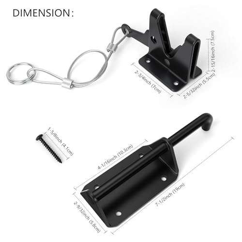Heavy Duty Gate Latch for Wooden Fence, Automatic Self Locking Gravity Door Latch for Wood/Metal Gate with Cable Pull, 7-1/2" Gate Hardware Latch for Pool & Dog Door, Shed Garden, Black