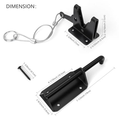 Heavy Duty Gate Latch for Wooden Fence, Automatic Self Locking Gravity Door Latch for Wood/Metal Gate with Cable Pull, 7-1/2" Gate Hardware Latch for Pool & Dog Door, Shed Garden, Black