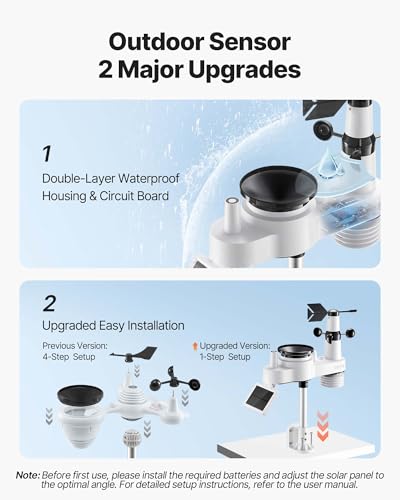 VEVOR 7-in-1 Wireless Weather Station, 7.5-Inch VA Display, Solar Powered Outdoor Sensor, Rain Gauge, Indoor Outdoor for Weather Forecast, Temperature, Humidity, Wind Speed and Direction (No WiFi) - style: 7in1 NO WiFi New Version