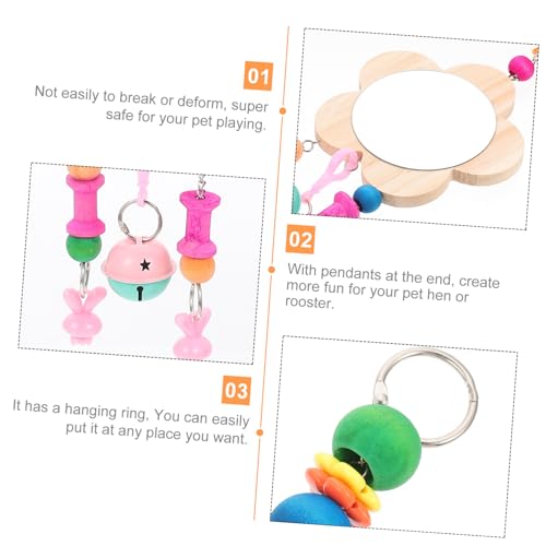 ibasenice Wooden Hanging Mirror Toy Bells for Chickens Engaging Pet Hen Activity and Playtime Fun Poultry Enrichment for and Chicken Cages